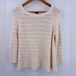 Anthropologie women’s Jackie chunky knit eyelash stripe cream sweater size XS